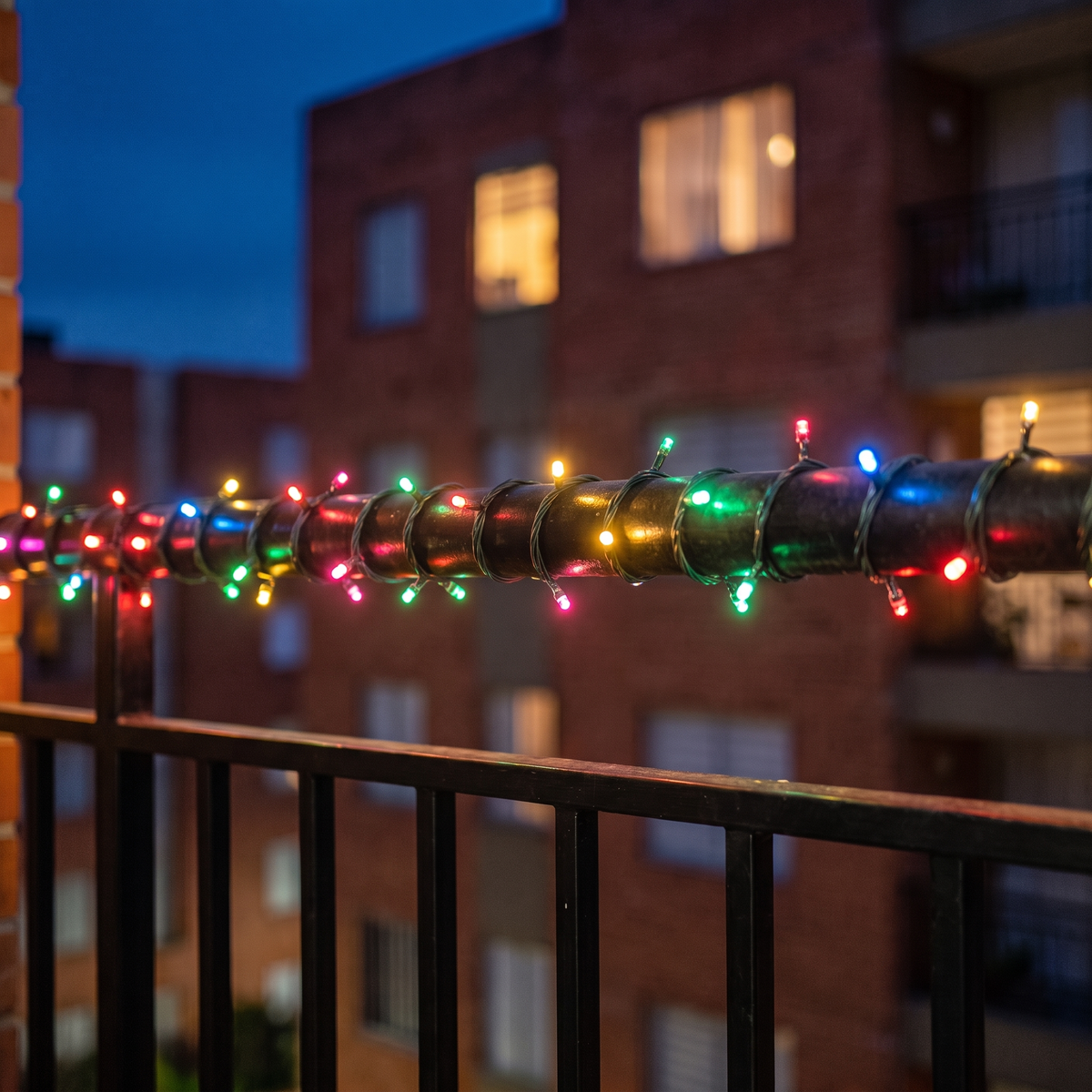 Luces solares ALUMBRA multicolor en la baranda de un balcón